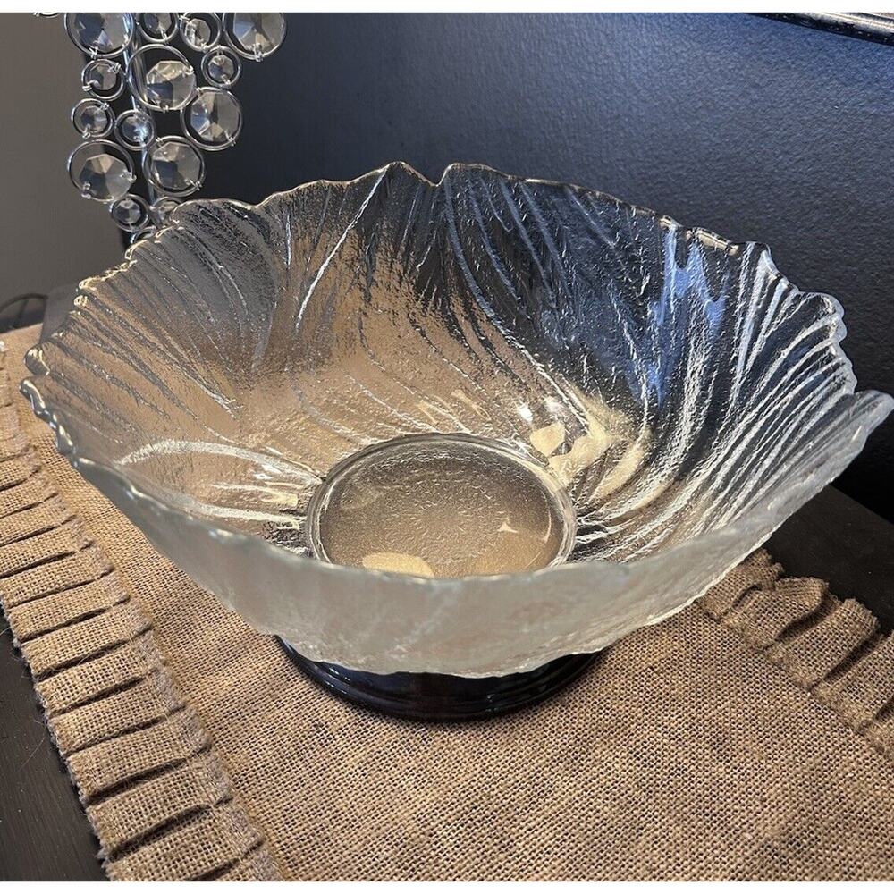 Textured Clear Glass Serving Bowl